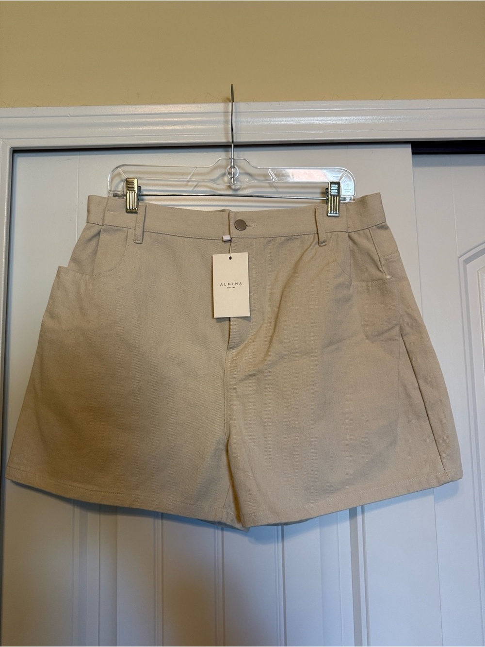 Almia Neutral Beige High-Rise Tailored Shorts